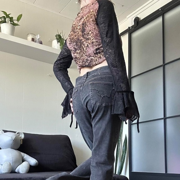 Insane y2k Floral Cheetah Print Lace Bell Long Sleeve Shirt - Picture 8 of 8